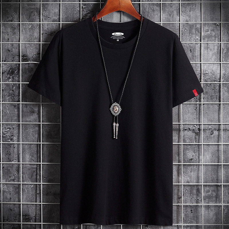Men's summer new round neck cotton loose large men's solid color top with half sleeves  t shirt