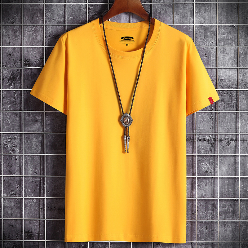 Men's summer new round neck cotton loose large men's solid color top with half sleeves  t shirt