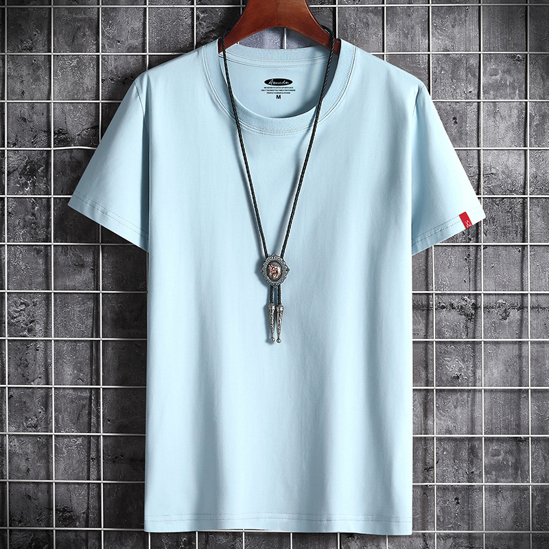 Men's summer new round neck cotton loose large men's solid color top with half sleeves  t shirt