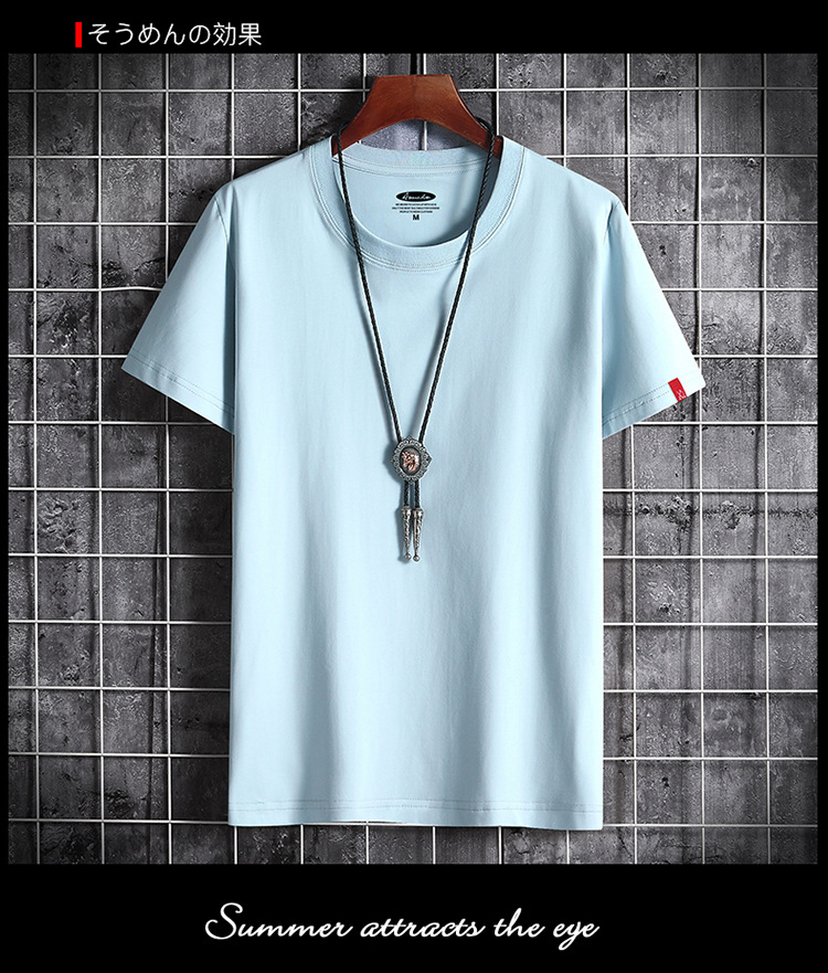 Men's summer new round neck cotton loose large men's solid color top with half sleeves  t shirt