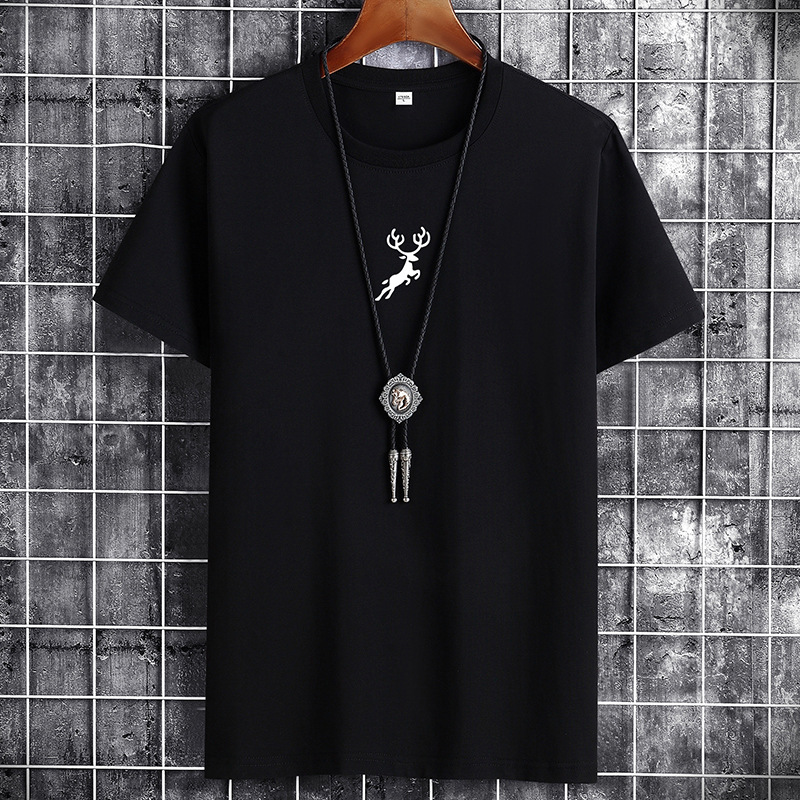 Men&apos;s short sleeve T-shirt summer loose casual trend round neck bottom shirt half sleeve