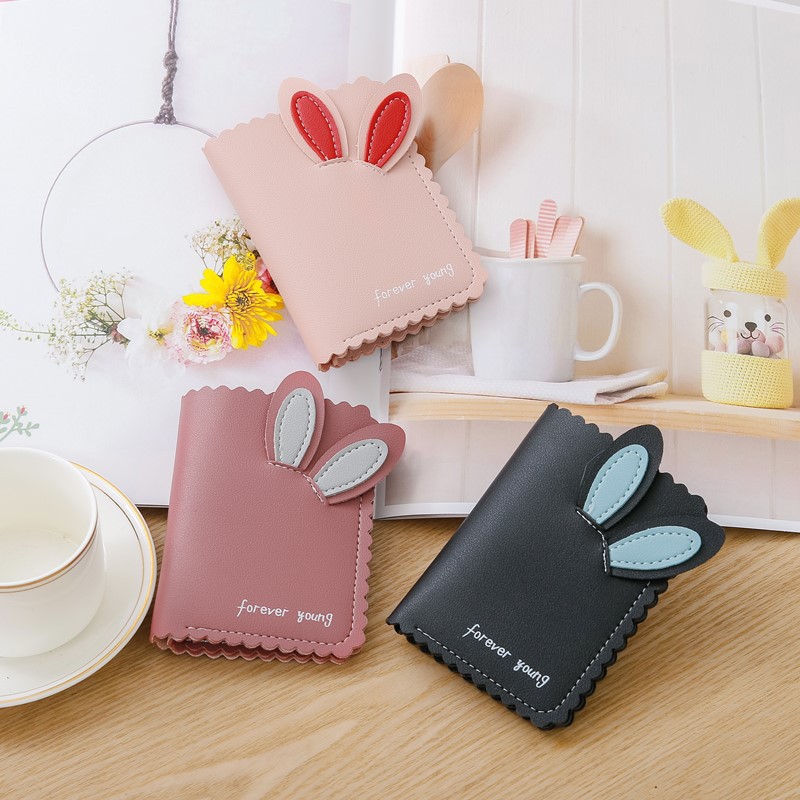 2021 New women's wallet short fashion Korean lovely student rabbit ear female wallet zero wallet