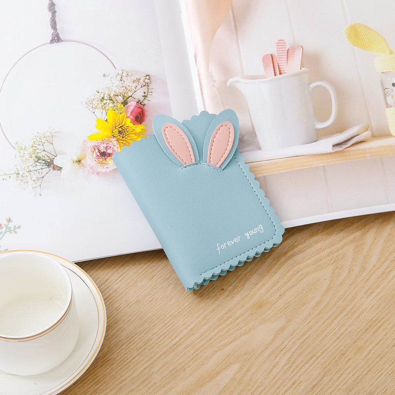 2021 New women's wallet short fashion Korean lovely student rabbit ear female wallet zero wallet