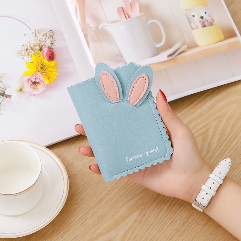 2021 New women's wallet short fashion Korean lovely student rabbit ear female wallet zero wallet