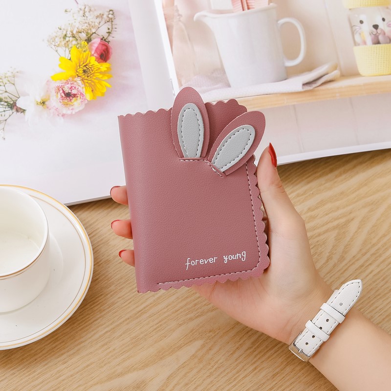 2021 New women's wallet short fashion Korean lovely student rabbit ear female wallet zero wallet