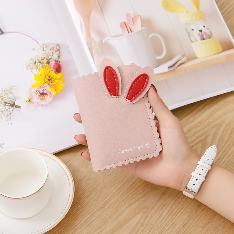 2021 New women's wallet short fashion Korean lovely student rabbit ear female wallet zero wallet