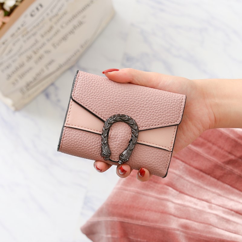 2021 New pure small wallet women's short Korean retro versatile folding Wallet