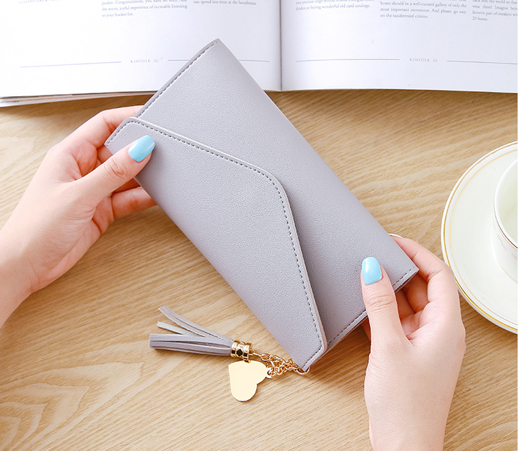 Korean new long style heart-shaped pendant simple fashion small fresh litchi pattern women's purse