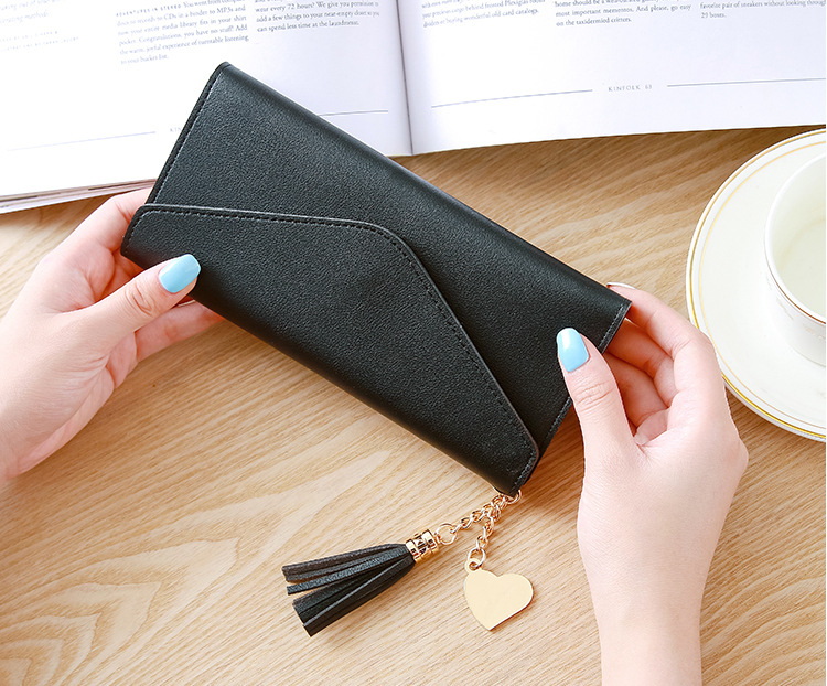 Korean new long style heart-shaped pendant simple fashion small fresh litchi pattern women's purse