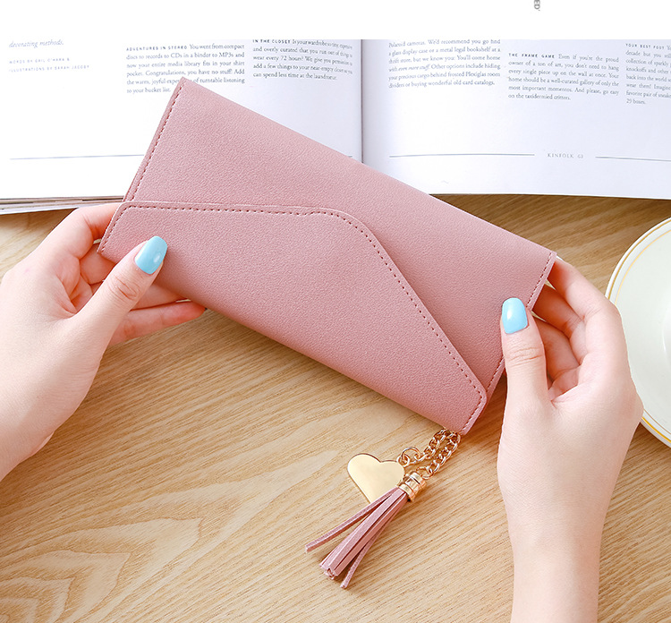 Korean new long style heart-shaped pendant simple fashion small fresh litchi pattern women's purse