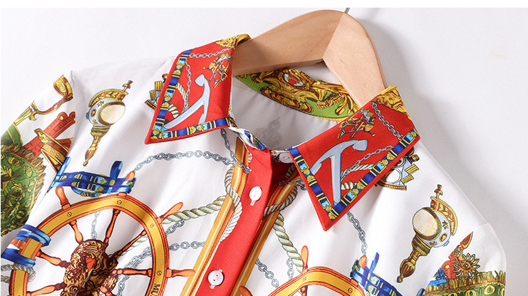 New products women's wholesale temperament fashion digital printing Lapel Long Sleeve Dress