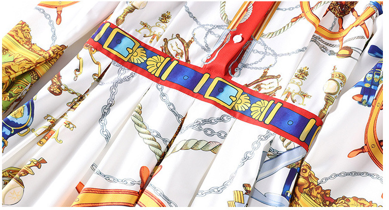 New products women's wholesale temperament fashion digital printing Lapel Long Sleeve Dress