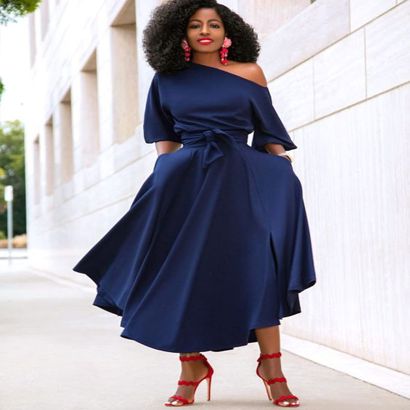 New women's clothing in spring and summer 2021 one shoulder lace up mid length dress