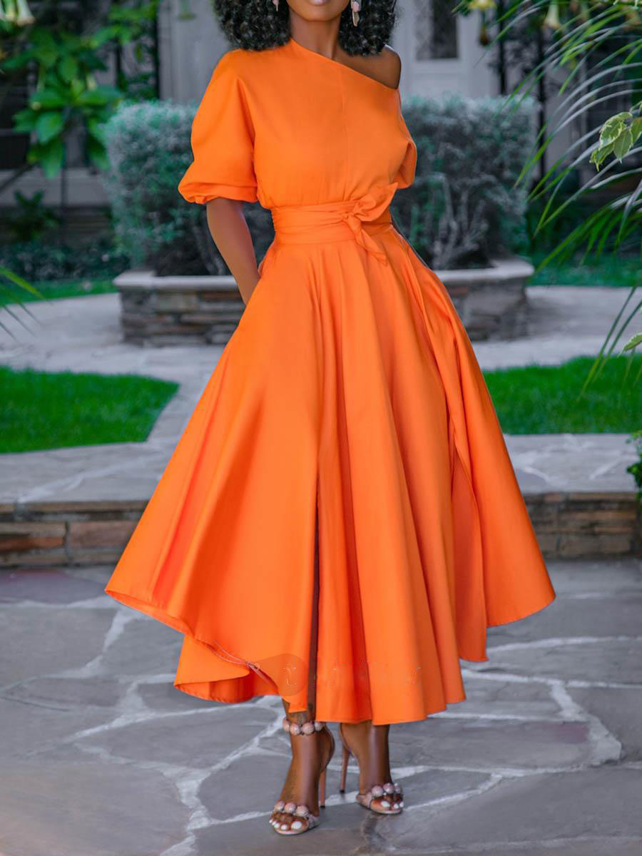 New women's clothing in spring and summer 2021 one shoulder lace up mid length dress