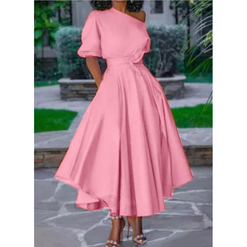 New women's clothing in spring and summer 2021 one shoulder lace up mid length dress