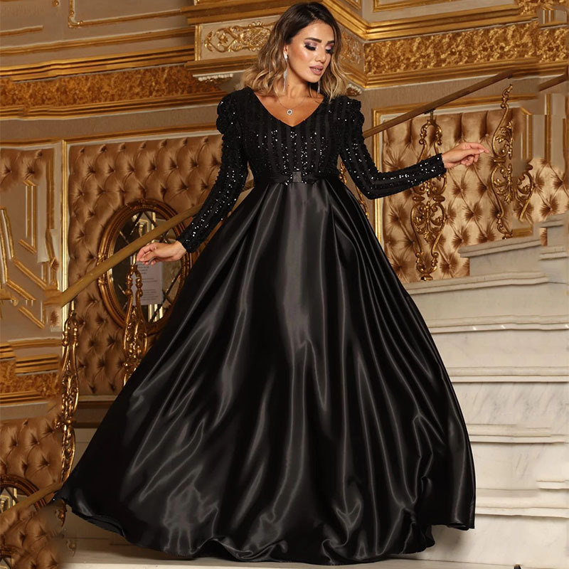 2021 New women&apos;s skirt deep V big swing sexy long dress new tailed banquet evening dress