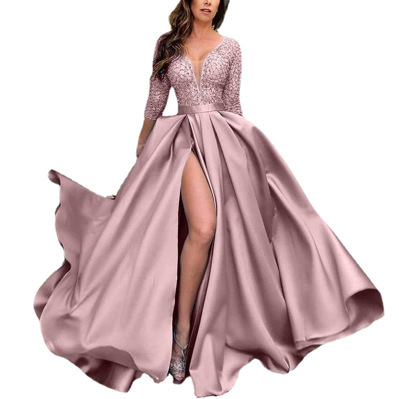 2021 New women&apos;s wear gilded big swing sexy long dress new tailed banquet evening dress