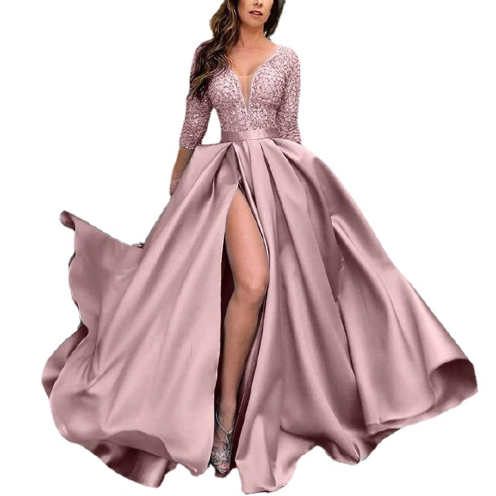 2021 New women&apos;s wear gilded big swing sexy long dress new tailed banquet evening dress
