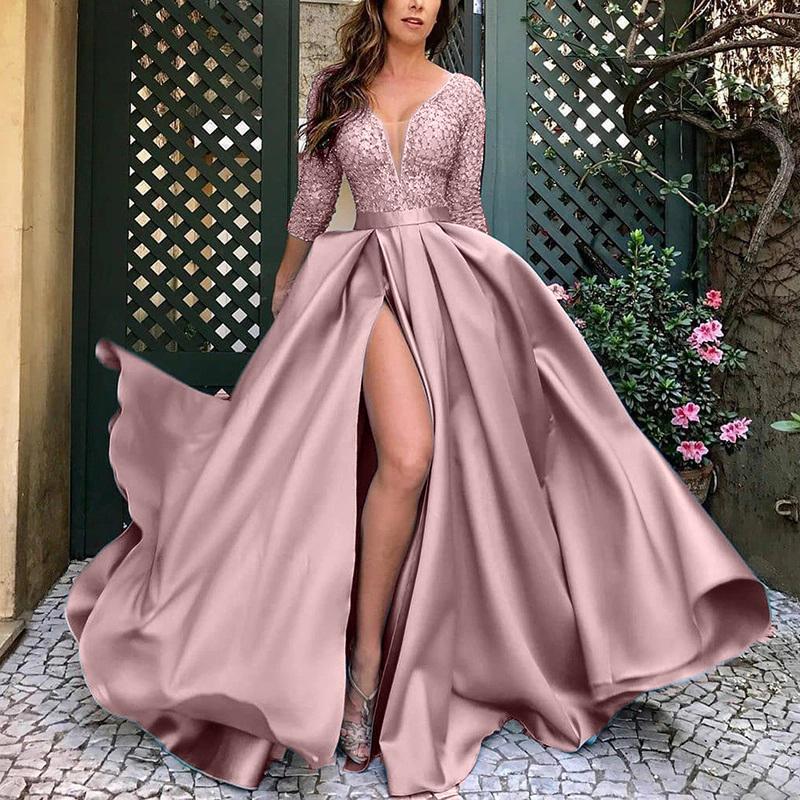2021 New women&apos;s wear gilded big swing sexy long dress new tailed banquet evening dress