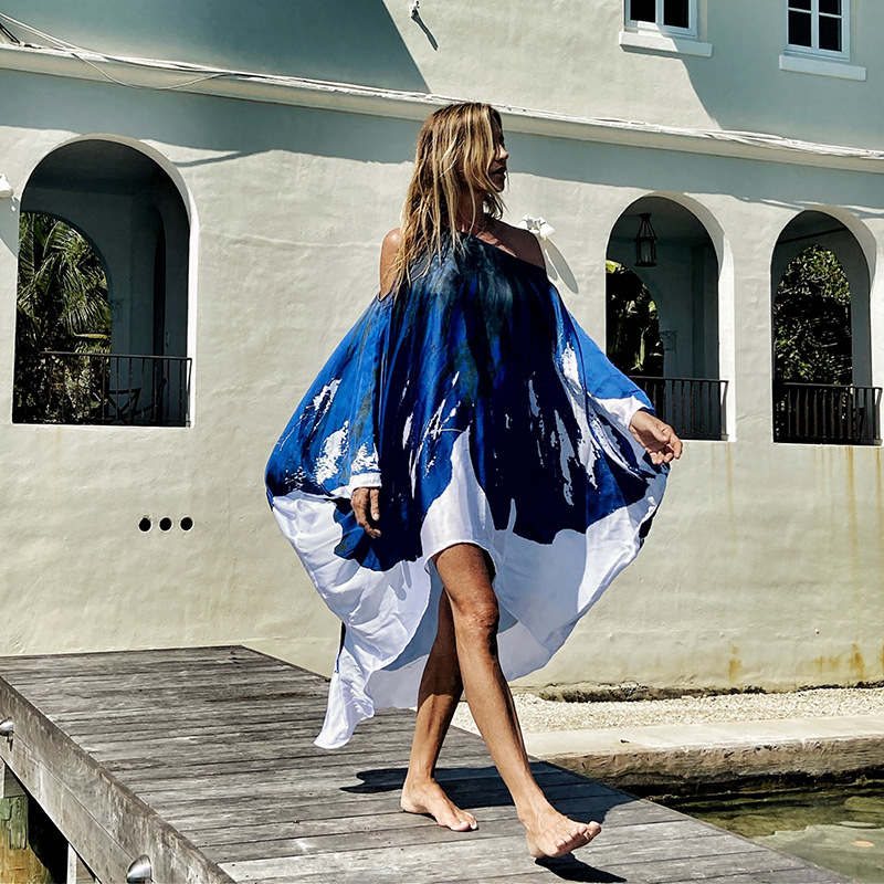 2021 European and American spring new slant shoulder leisure sexy beach holiday dress