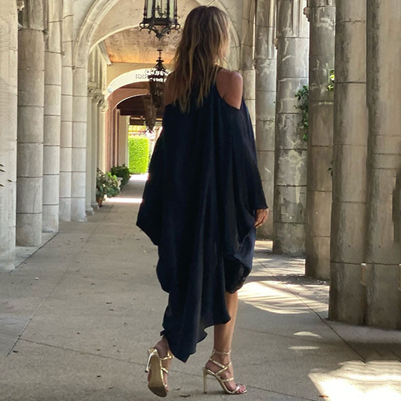 2021 European and American spring new slant shoulder leisure sexy beach holiday dress