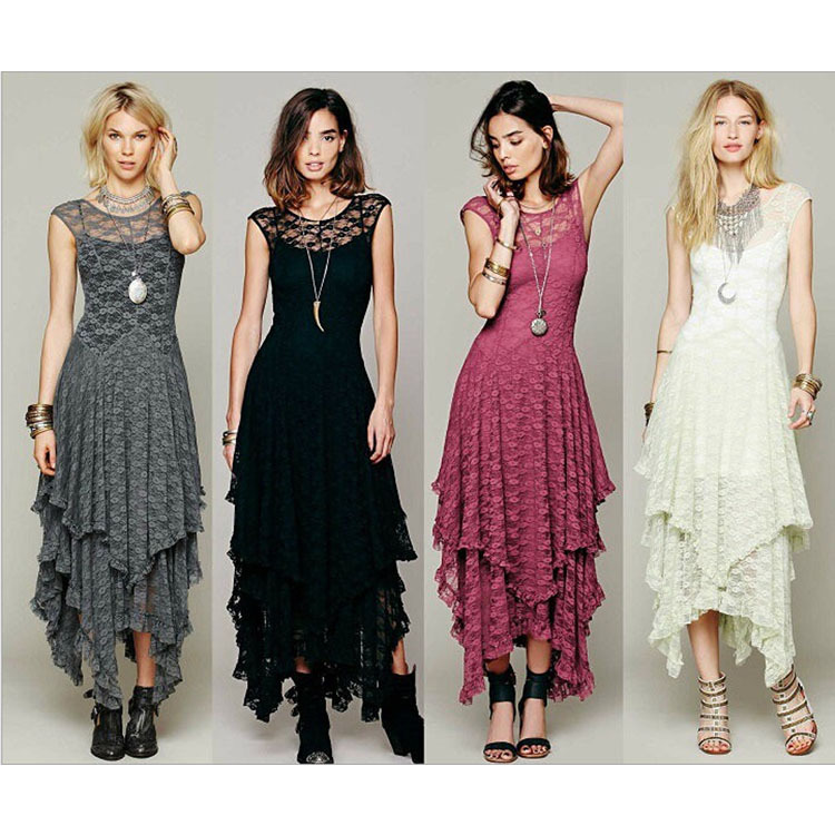 Europe station fashion women&apos;s fashion popular irregular high and low lace skirt sexy long dress