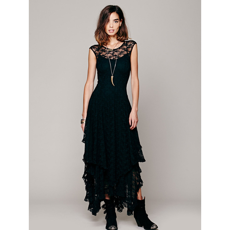 Europe station fashion women&apos;s fashion popular irregular high and low lace skirt sexy long dress