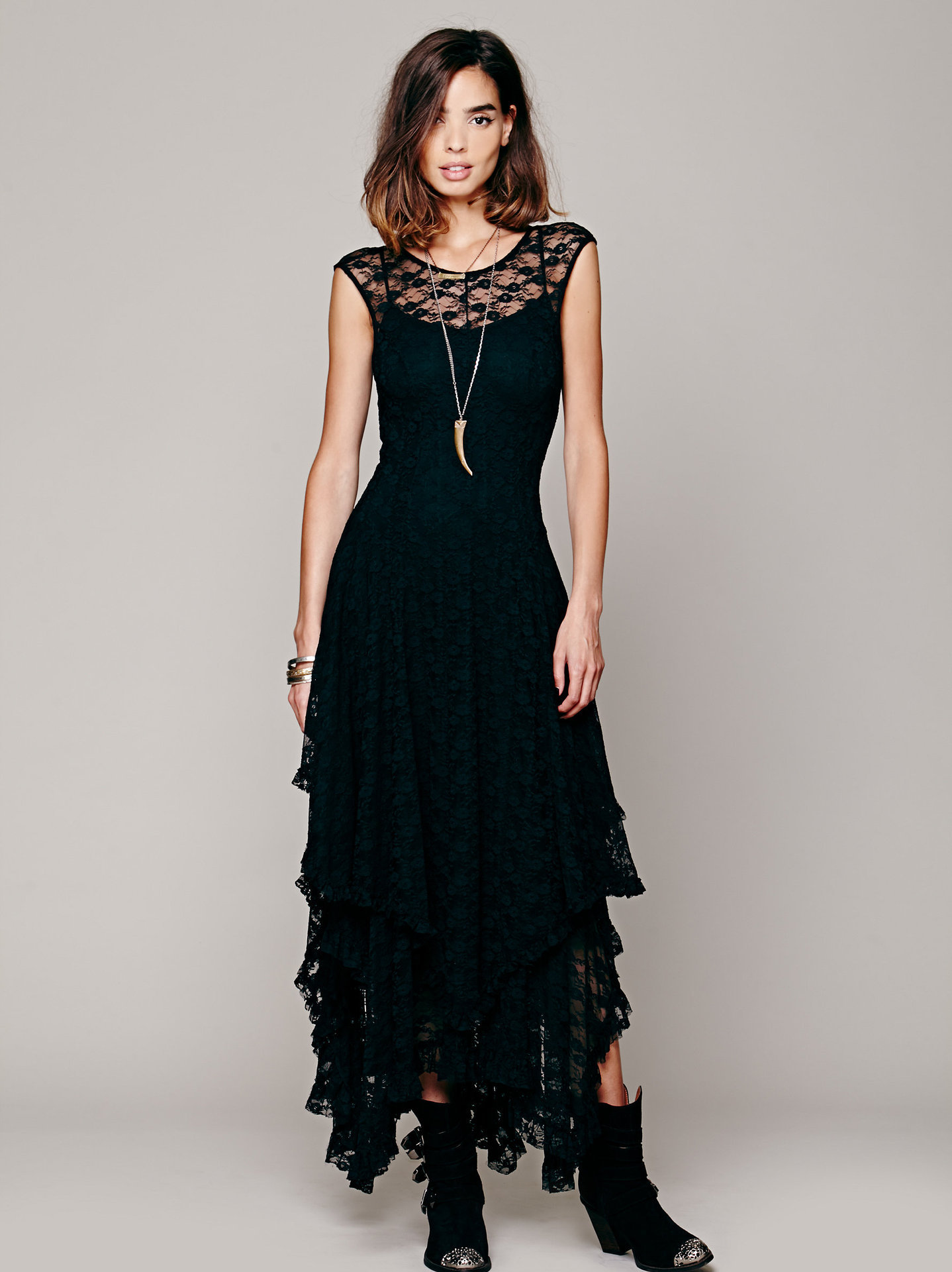 Europe station fashion women&apos;s fashion popular irregular high and low lace skirt sexy long dress