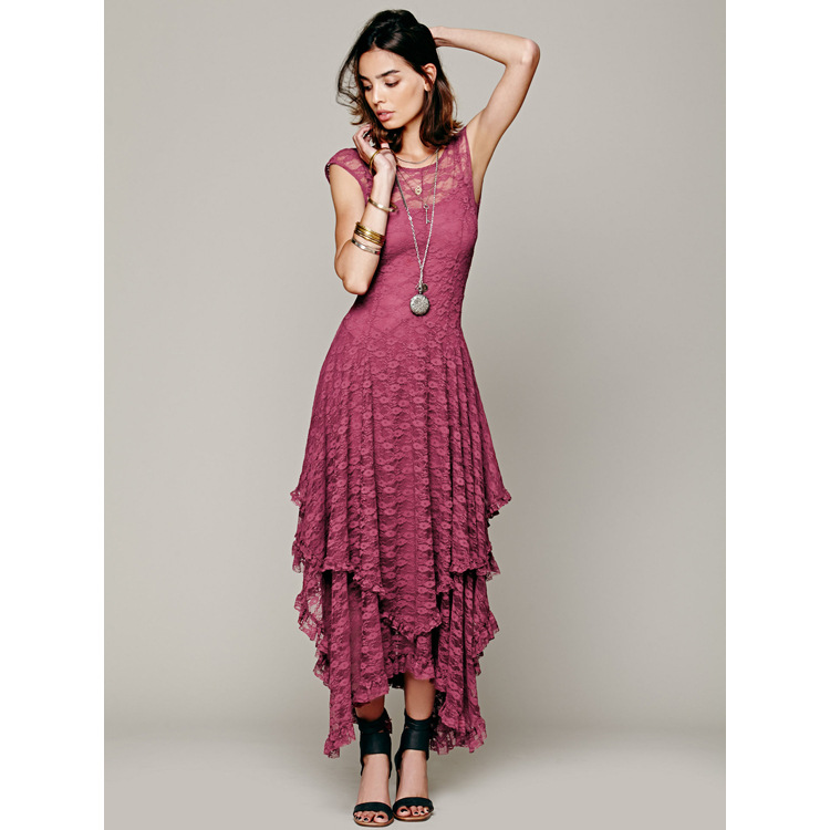 Europe station fashion women&apos;s fashion popular irregular high and low lace skirt sexy long dress