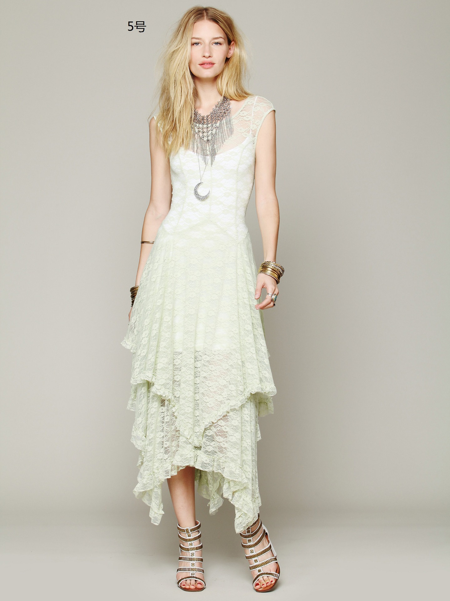 Europe station fashion women&apos;s fashion popular irregular high and low lace skirt sexy long dress