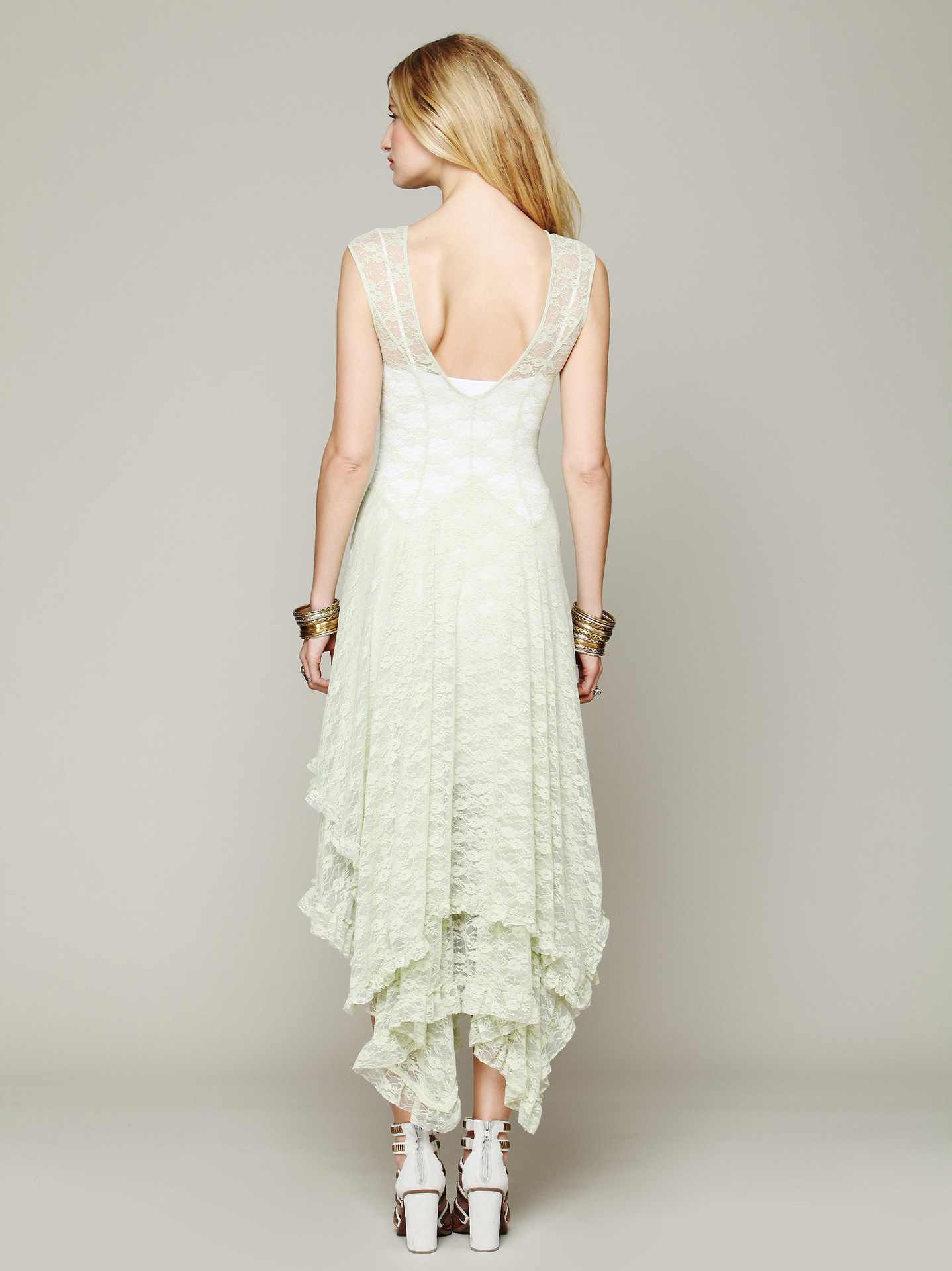 Europe station fashion women&apos;s fashion popular irregular high and low lace skirt sexy long dress