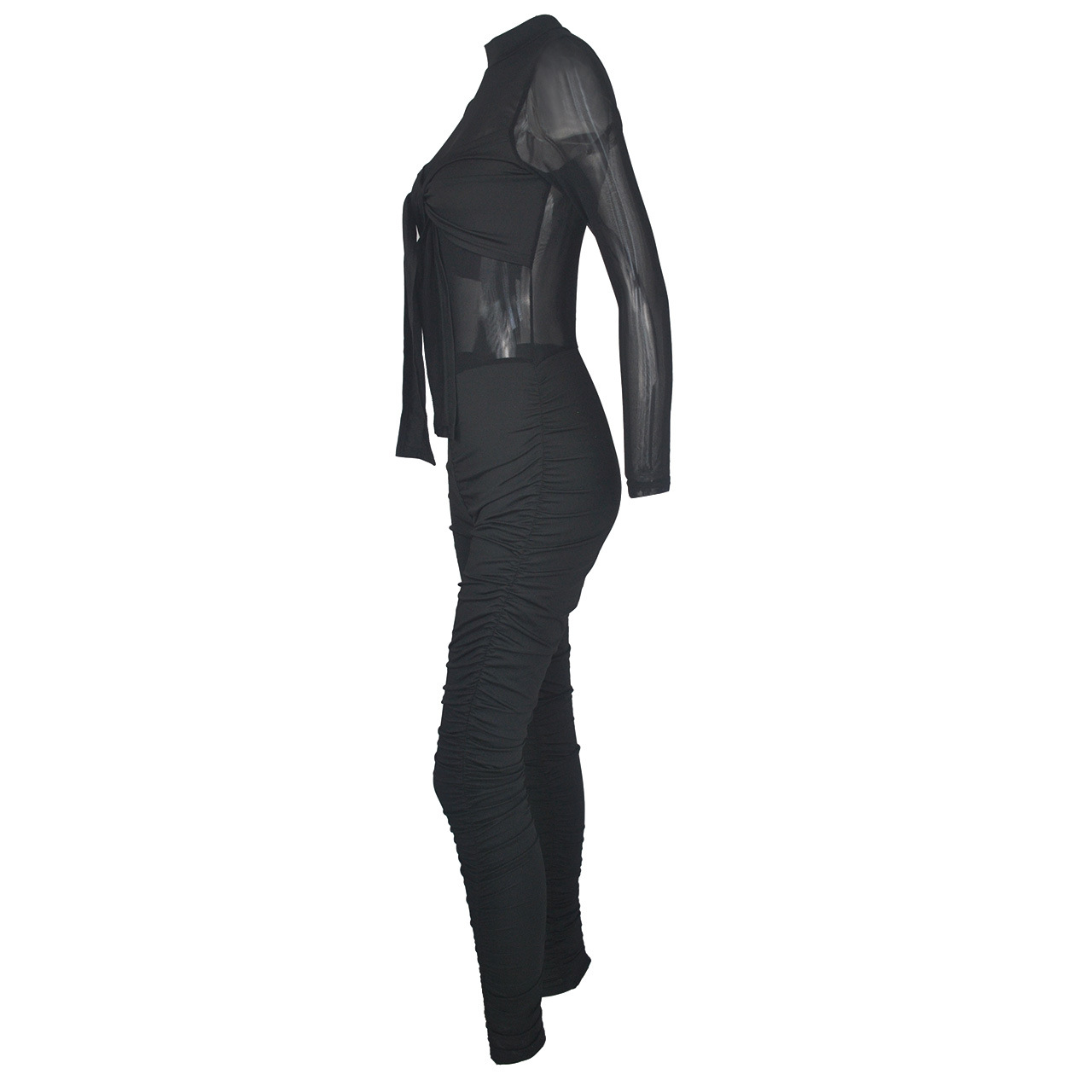2021 New long sleeve tight bandage high stretch night club sexy mesh Jumpsuit