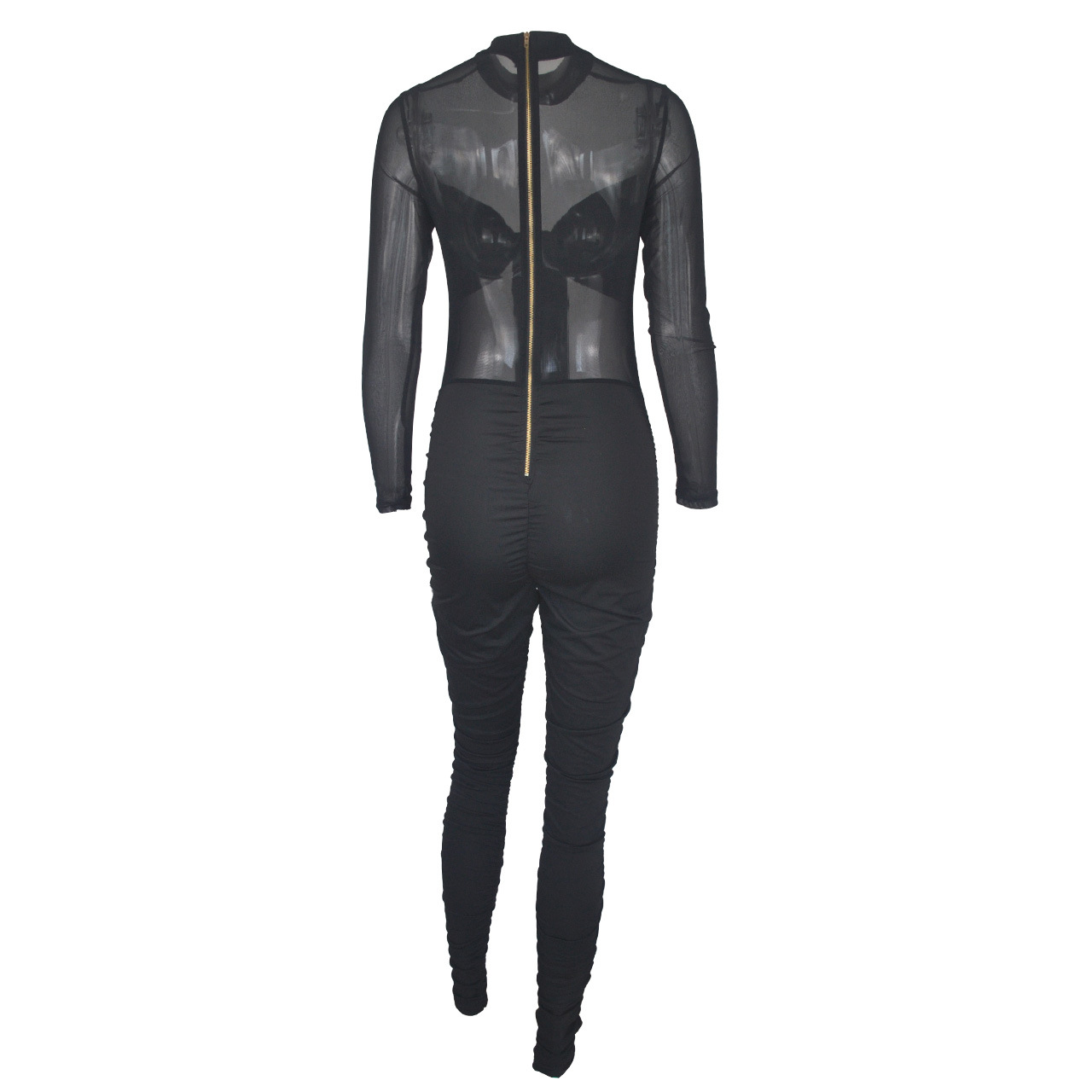 2021 New long sleeve tight bandage high stretch night club sexy mesh Jumpsuit