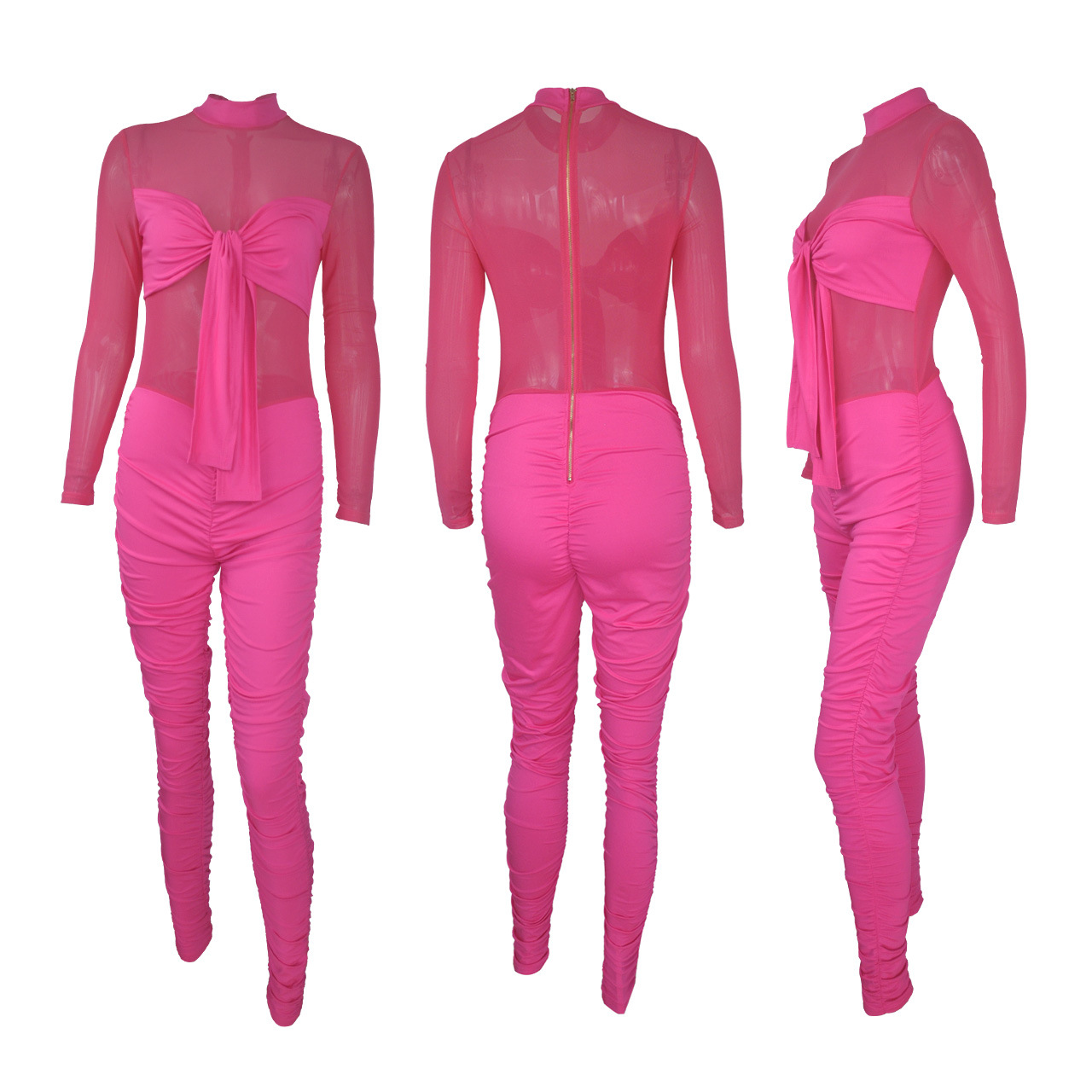 2021 New long sleeve tight bandage high stretch night club sexy mesh Jumpsuit