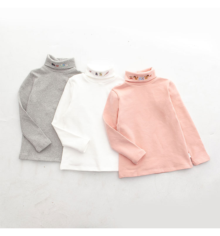 Autumn new base coat pure cotton children&apos;s middle high collar long sleeve T-shirt girl&apos;s top