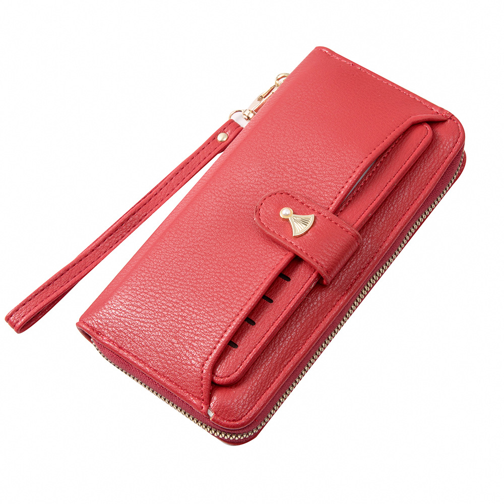 Women's long Korean pure color simple multi card large capacity small fresh zipper handbag