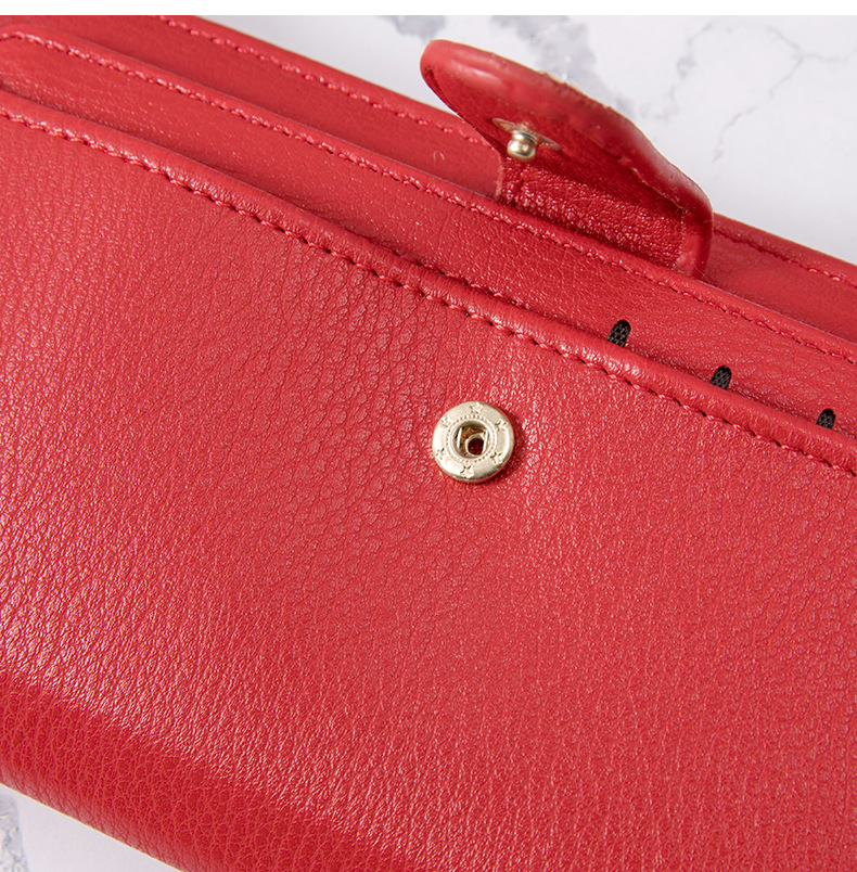 Women's long Korean pure color simple multi card large capacity small fresh zipper handbag