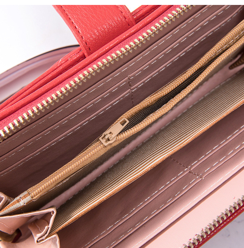 Women's long Korean pure color simple multi card large capacity small fresh zipper handbag
