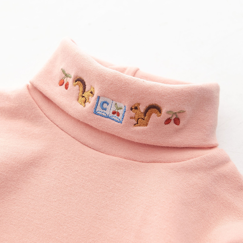 Autumn new base coat pure cotton children&apos;s middle high collar long sleeve T-shirt girl&apos;s top