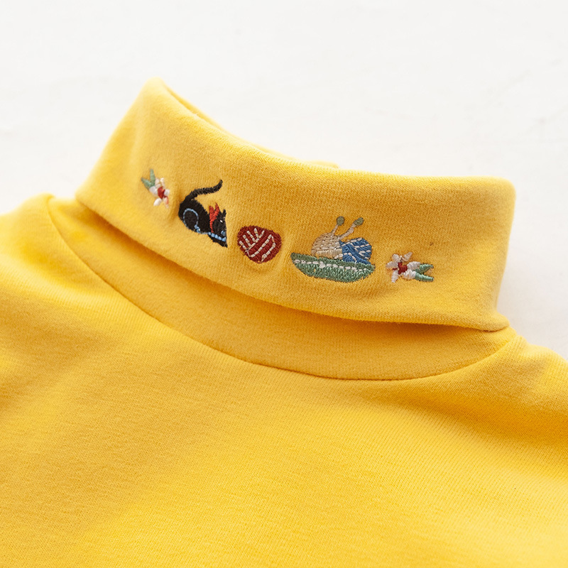 Autumn new base coat pure cotton children&apos;s middle high collar long sleeve T-shirt girl&apos;s top