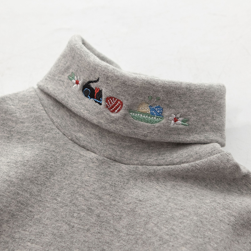 Autumn new base coat pure cotton children&apos;s middle high collar long sleeve T-shirt girl&apos;s top