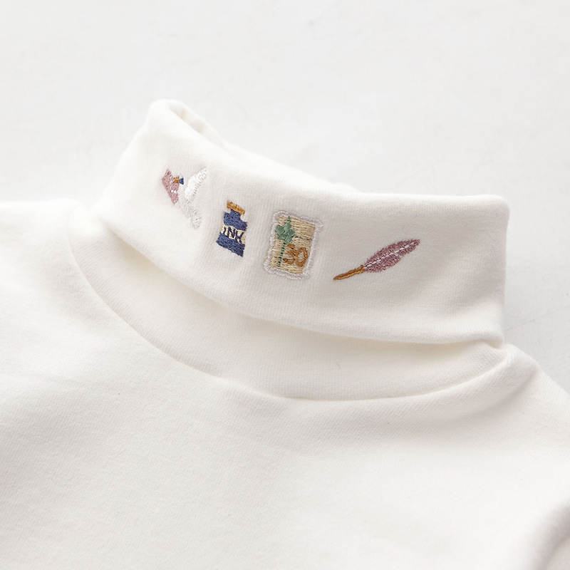 Autumn new base coat pure cotton children&apos;s middle high collar long sleeve T-shirt girl&apos;s top