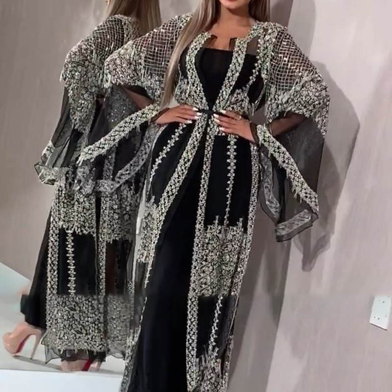 2021 New European and American gilded sexy shawl two piece banquet evening dress