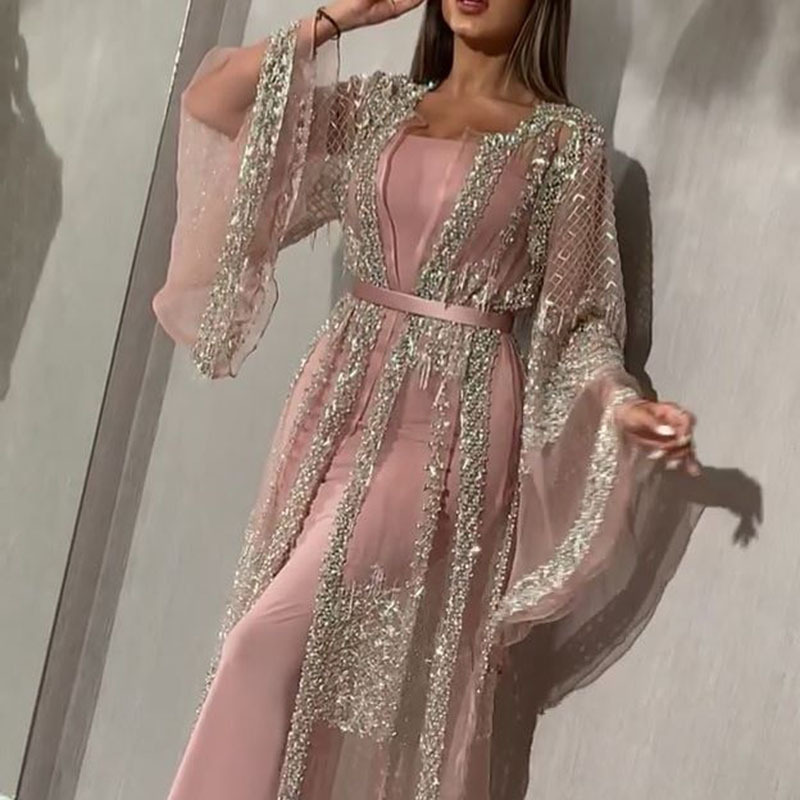 2021 New European and American gilded sexy shawl two piece banquet evening dress