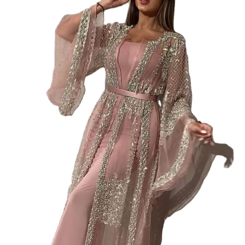 2021 New European and American gilded sexy shawl two piece banquet evening dress