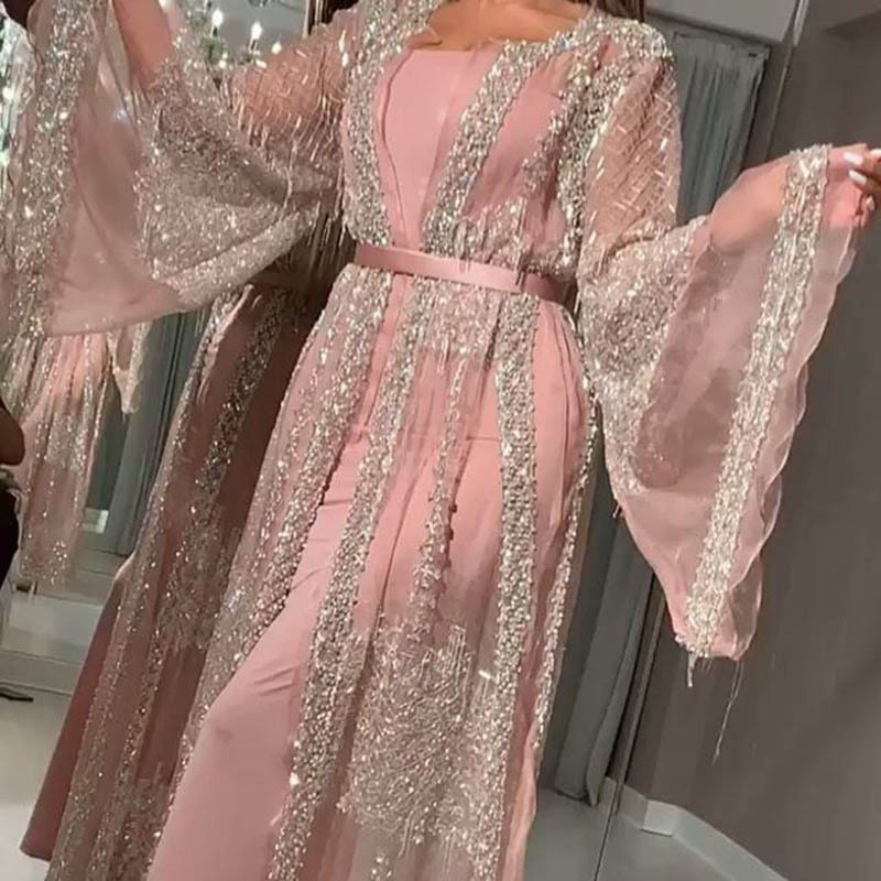 2021 New European and American gilded sexy shawl two piece banquet evening dress