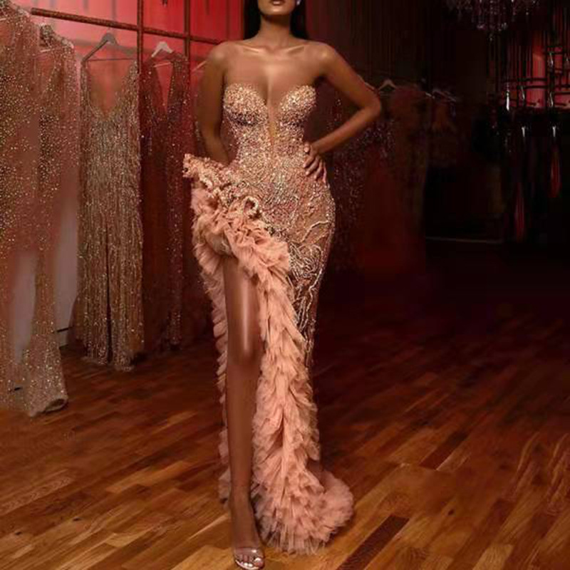 2021 Spring new women&apos;s annual meeting tassel tail evening dress skirt Sexy Sequin bra dress