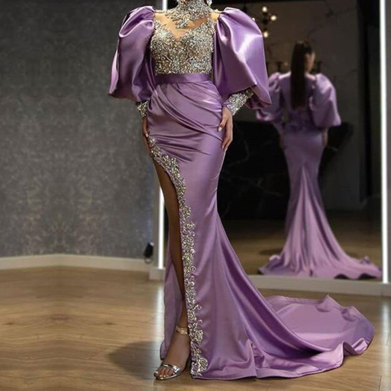 2021 European and American new evening dress Sequin gold mosaic dress temperament long skirt