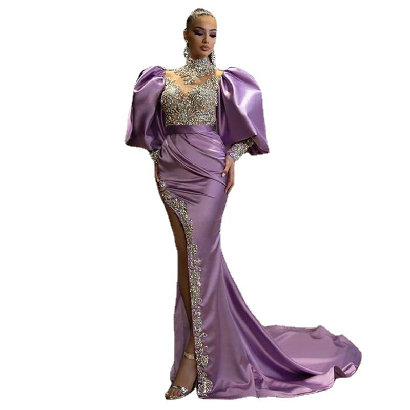 2021 European and American new evening dress Sequin gold mosaic dress temperament long skirt