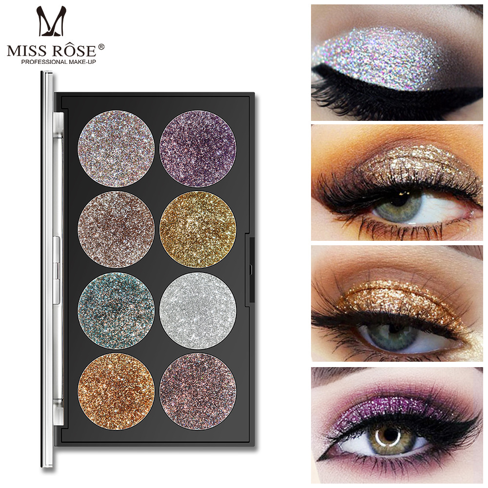MISS ROSE 8 color sequins Glitter eye shadow plate Bling golden onion powder high gloss eye shadow